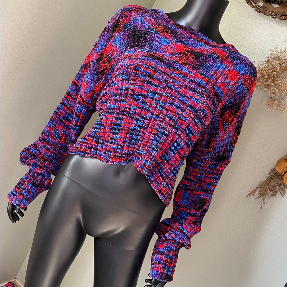 Forever 21 Multicolor Bright and Bold Knit Slouch Sleeve Sweater Crop Top